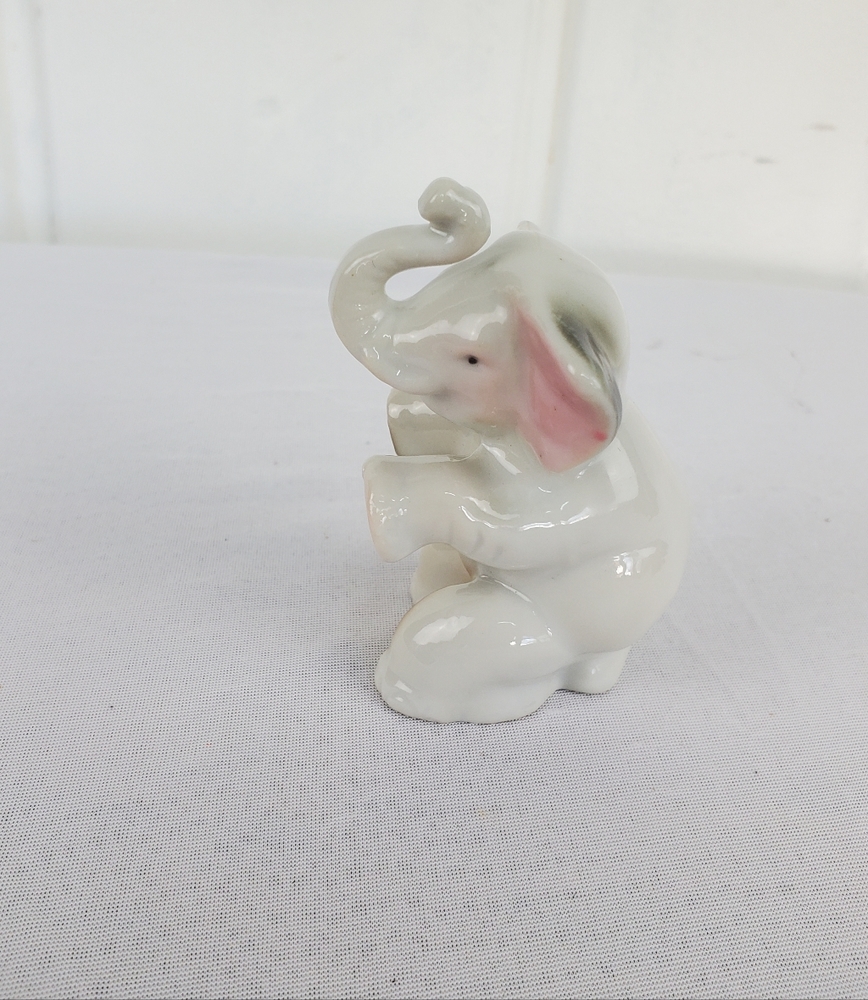 Vintage Porcelain Rearing Elephant Figurine Signed Japan